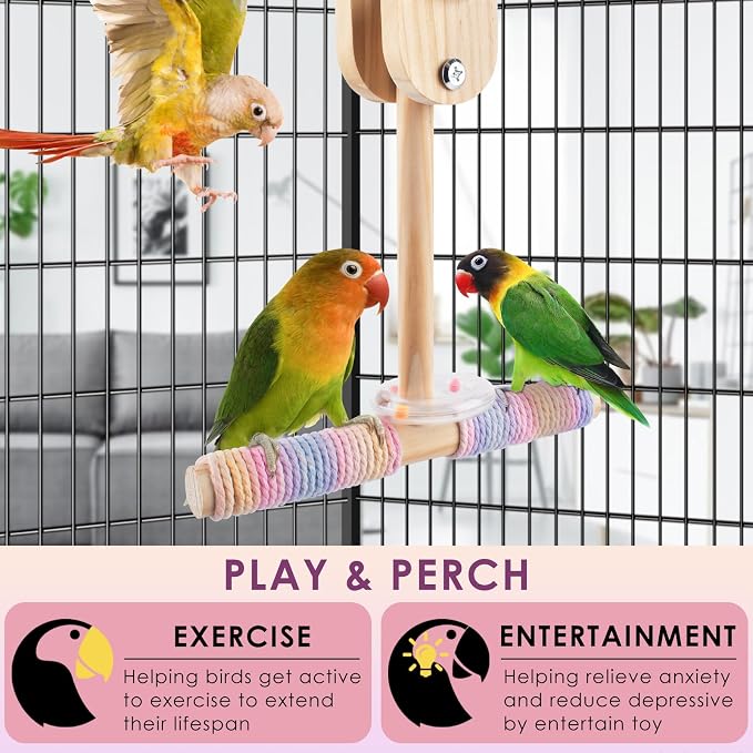 Bissap Shake Bird Perch Toy, Wooden Hanging Stand for Small Medium Parrot | Wood Shake Perch, Exercise & Training Swing, for Budgie Cockatiel Conure Quaker Lovebird Similar Small Medium Bird Cage Toy