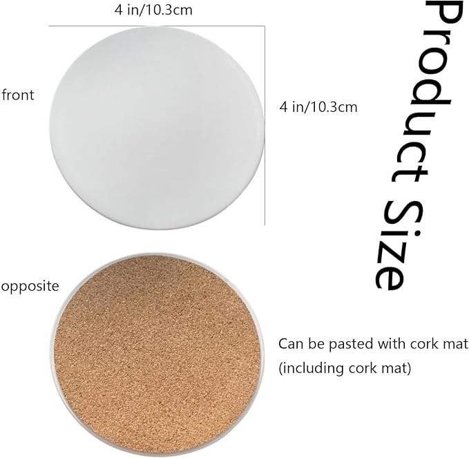 Sublimation Ceramic Coasters Blanks Bulk Round Drinks Table Coaster, Absorbent Ceramic Coaster Set, Heat Transfer Cup Coasters for Home Decor with Cork Backing Pads 30 Pack