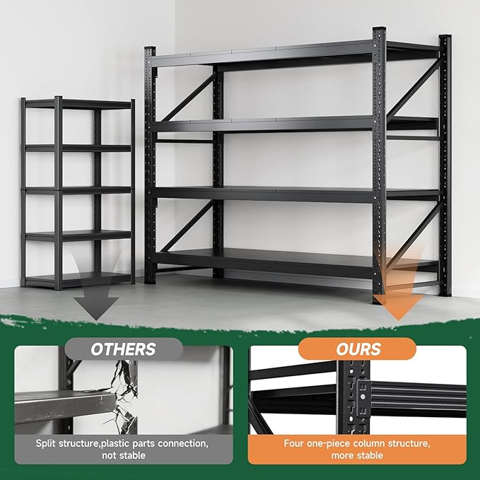 Letaya 8000LBS Storage Shelves Heavy Duty,75" W Garage Shelving Units, 4 Tier Adjustable Utility Rack Shelf,Large Metal Industrial Shelves,for Shop,Warehouse,Basement (75" W x 24" D x 70" H)