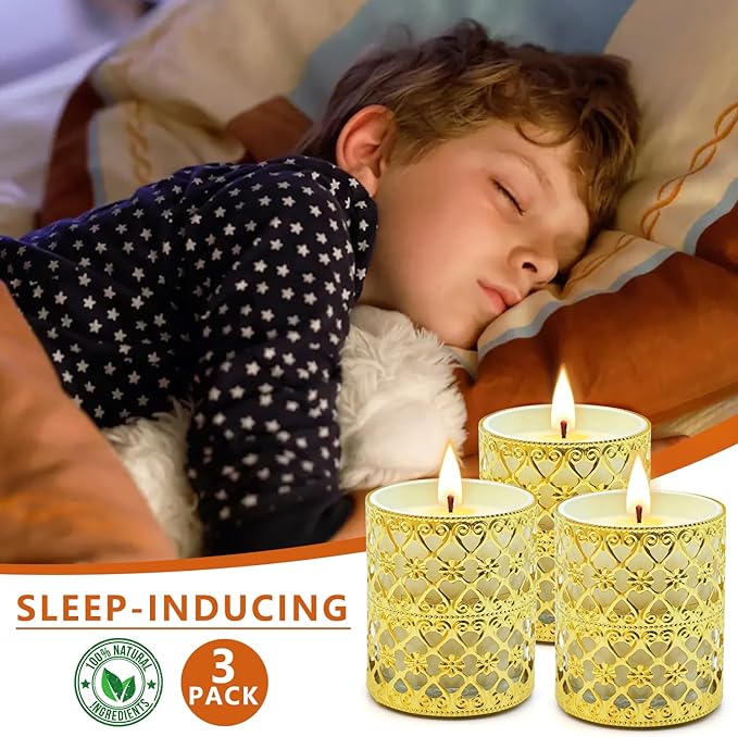 6 Pack Candles for Home Scented Aromatherapy Candles Gifts Set for Women, 3 Pack 120 Hour Long Lasting White Candles with 3 Gold Candle Holders, Mothers Day Gifts for Mom, Birthday Present