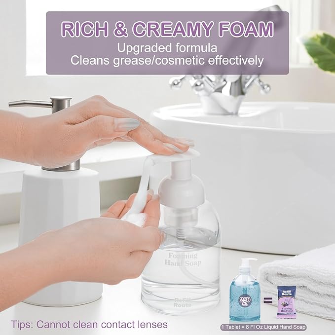 Foaming Hand Soap Refills, Foaming Soap Refill 12 Pcs(Make 12x8 fl oz Bottles), Plant-Based Foam Cleaner, Skin-Friendly Hand Wash Tablets, Vegan, Cleansing & Moisturizing, Lavender Scent