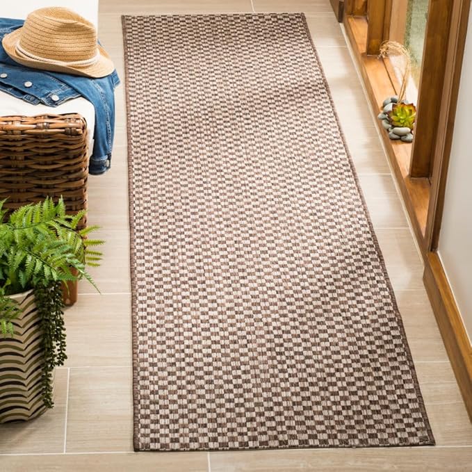 SAFAVIEH Washable Rug Outdoor Courtyard Collection - 2'3" x 8' Runner, Light Brown & Light Grey, Non-Shedding & Easy Cleaning, Ideal for Patio, Entryway, Mudroom, Hallway, Kitchen (CY8653-36321)