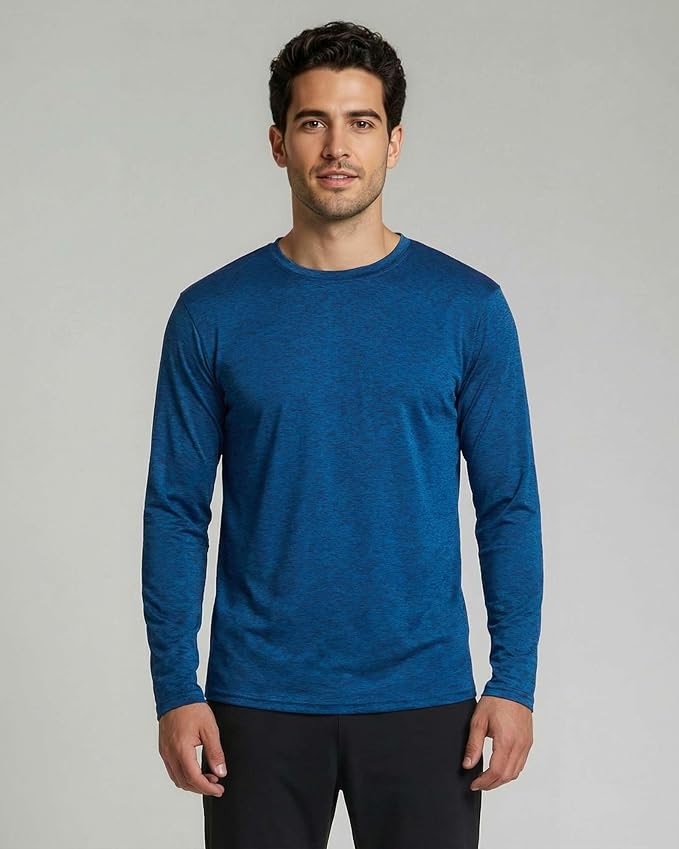 Real Essentials 4 Pack: Mens Long Sleeve Dry Fit T Shirts Hiking Fishing Workout Gym Work Sun UPF 50 Wicking Running Tee