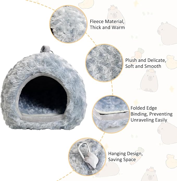 PINVNBY Guinea Pig Hideout House Ferret Bed Chinchilla House Cave Bunnies Hides Winter Nest Hamster Cage Accessories Rat Bedding for Small Animals Dwarf Hedgehogs Rabbit（Grey）