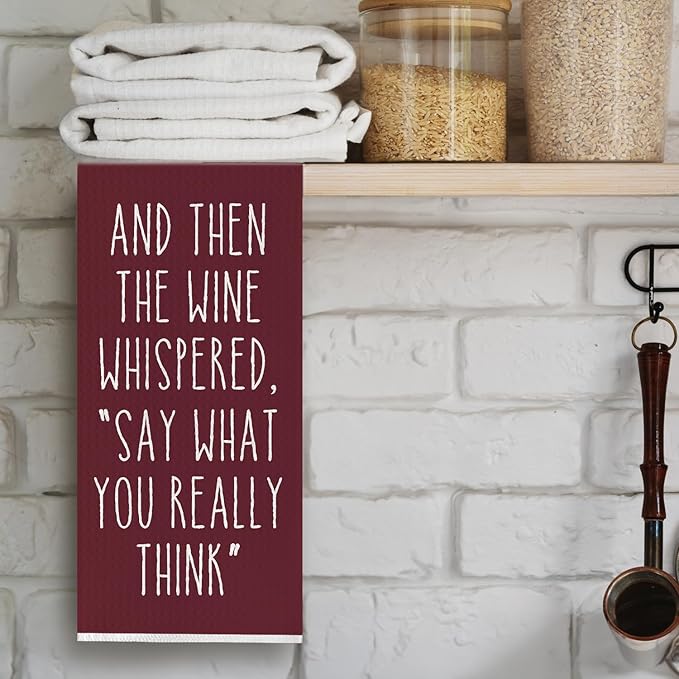 Funny Wine Kitchen Towels,Funny Decorative Waffle Weave Hand Towels,Wine Lovers Gifts for Women,16 X 24