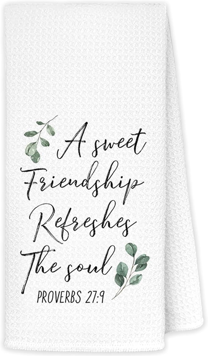 JINYO a Sweet Friendship Refreshes The Soul Kitchen Towels, Gifts for Best Friend Decorative Dish Tea Towels, Gifts for Christian Women Friends Hand Towels for Bathroom Kitchen Decor, 16x24 Inch