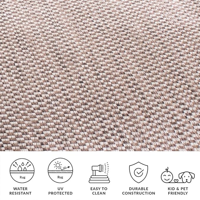 SAFAVIEH Washable Rug Outdoor Courtyard Collection - 4' x 5'7", Light Brown & Light Grey, Non-Shedding & Easy Cleaning, Ideal for Patio, Backyard, Mudroom (CY8653-36321)