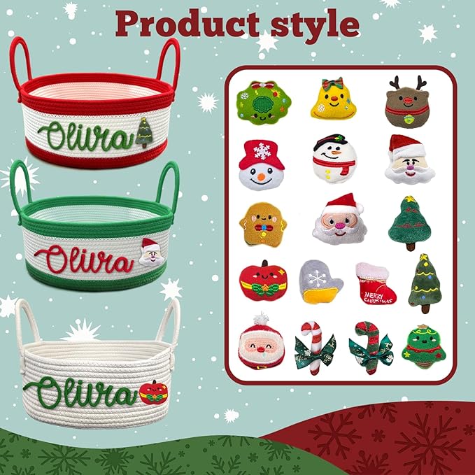 Personalized Christmas Basket with Name Custom Baby Shower Baskets for Newborn Girls Boys Customized Rope Cotton Storage Organizer Gifts
