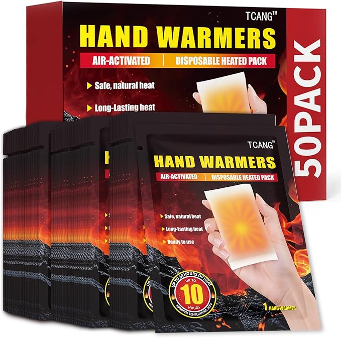 Hand Warmers Disposable - Up to 10 Hours of Heat - 50/100/200 Pack Super Long Lasting Air Activated Warmers, All Natural, Portable for Body, Hands & Toes - Odorless Hot Warmer Heater for Sport