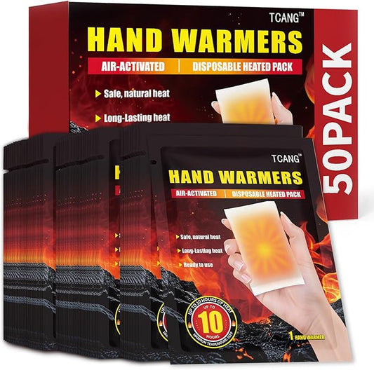 Hand Warmers Disposable - Up to 10 Hours of Heat - 50/100/200 Pack Super Long Lasting Air Activated Warmers, All Natural, Portable for Body, Hands & Toes - Odorless Hot Warmer Heater for Sport