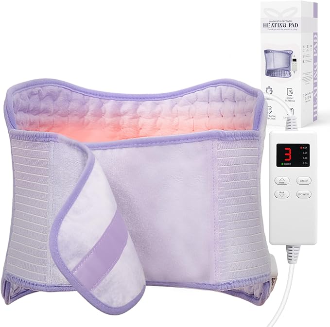 Back and Waist Heating Belt Wrap, Portable Electric Heating Pad with Moist Heat Option, 6 Heat Settings & 4 Timer Modes, Perfect for Cramps, Stiffness, and Daily Comfort