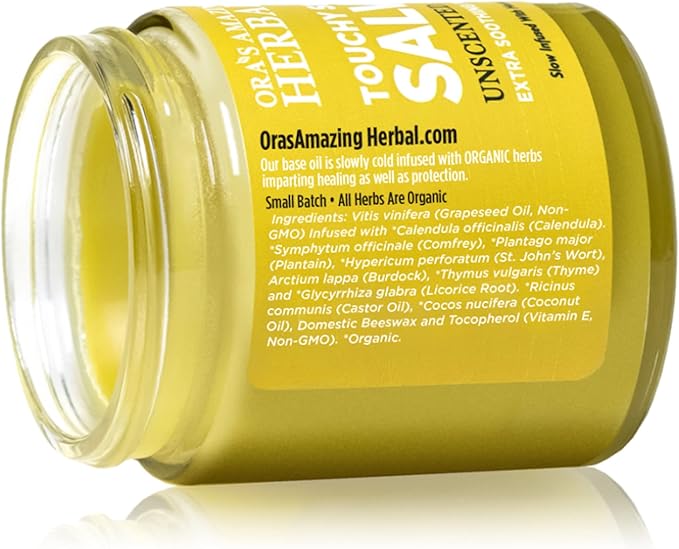 Touchy Skin Salve Eczema Cream for Kids and Adults Natural Sensitive eczema Treatment Itch Cream Calendula Ointment For dry body Fragrance Free Ora's Amazing Herbal 1 and 4 oz Set