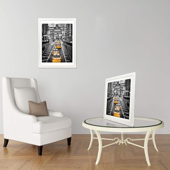 12x16 White Picture Frame to Display 11x14 Photo with Mat or 12 by 16 Picture Without Mats Picture Frames Wall Art for Living Room Wall Mounting and Tabletop Decor