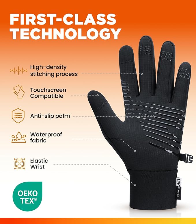 Benirap Winter Gloves for Men Women, Warm Touchscreen Winter Gloves Windproof Non-Slip for Cold Weather Running Cycling Black
