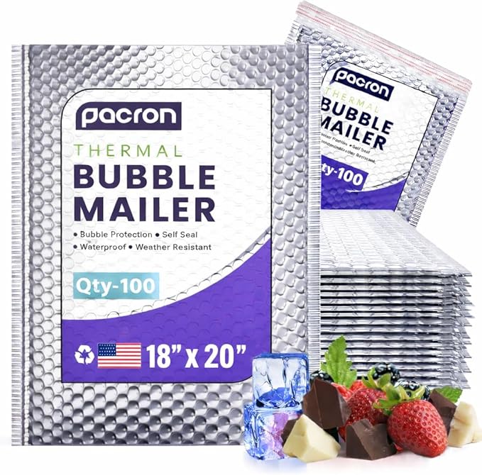 100-Pack Insulated Silver Thermal Bubble Mailers 18 x 20 - Waterproof Metallic Foil Self-Sealing Padded Envelopes for Cold Shipping, Perishables, Food, Cosmetics, Pharmaceuticals
