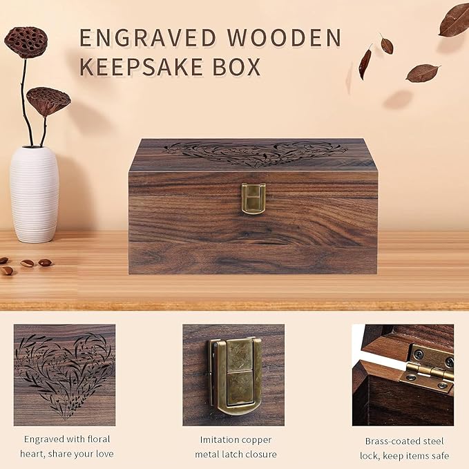 EXISTING Memory Box for Keepsakes, Floral Heart Laser Cut Wood Keepsake Memory Box, Large Wooden Storage Box with Hinged Lid, Keepsake Boxes Gift for Wedding, Valentines Day Anniversary Baby Shower