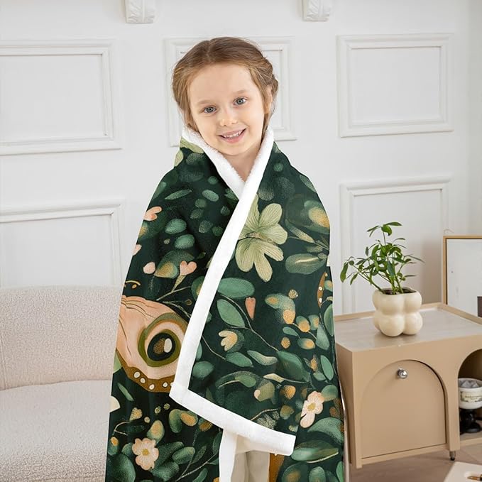 Feelyou Girls Butterfly Fleece Throw Blanket Throw 50"x60" Kids Botanical Leaves Sherpa Blanket Plush Fuzzy for Bed Couch Chair Living Room, Beautiful Flower Bed Blanket Room Decor