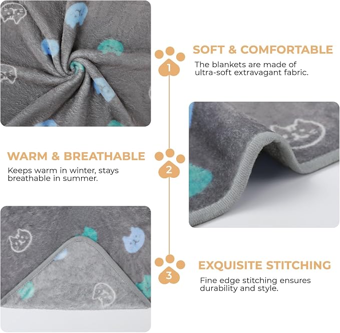 Luciphia 3 Pack Cute Cat Blankets Cozy Small Throw for Pet Puppy,30"x20" | Fuzzy Flannel Small Pet Blanket Washable, Cute Cat Print for Crate Car Bed. Puppy Essential,Cat Stuff Gifts,Medium