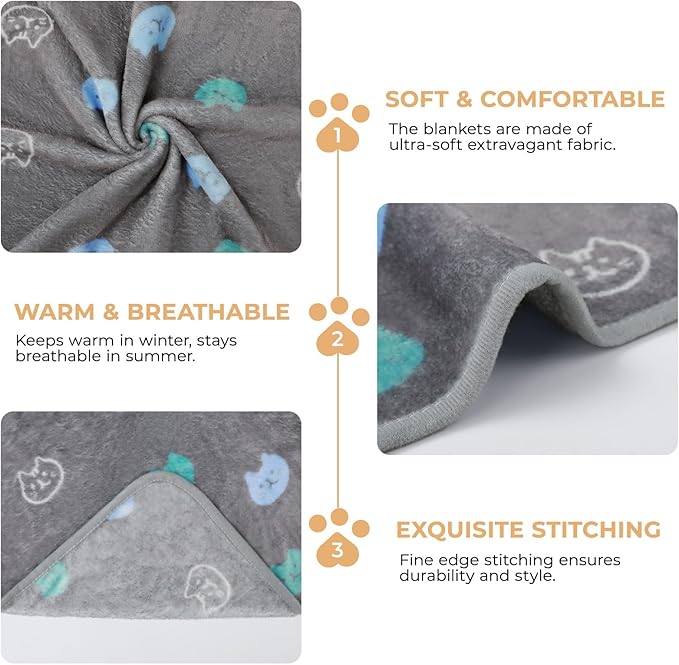 Luciphia 3 Pack Cute Cat Blankets Cozy Small Throw for Pet Puppy,41"x31" | Fuzzy Flannel Small Pet Blanket Washable, Cute Cat Print for Crate Car Bed. Puppy Essential,Cat Stuff Gifts,Large