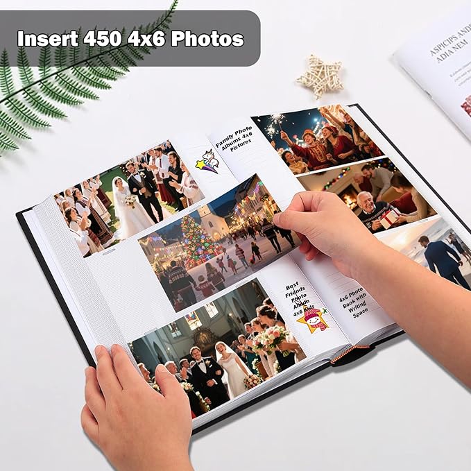 Ruibytree Photo Album 4x6 450 Photos with Writing Space,PU Leather Cover with Front Window Picture Album,4 x 6 Photo Book for Wedding Kids Travel Family Baby Vacation Couple (Black)