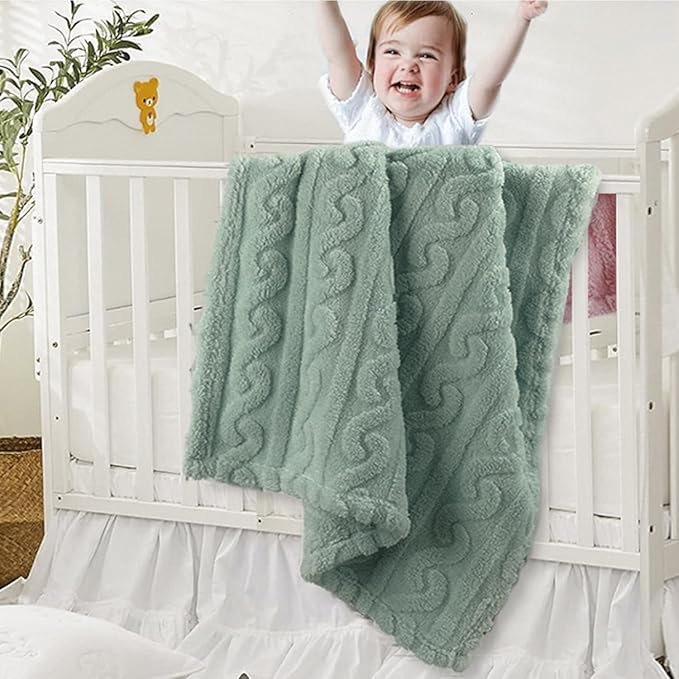 HOMRITAR Baby Blanket for Boys or Girls 3D Fluffy Fuzzy Blankets for Baby, Soft Warm Cozy Flannel Fleece Warm Infant or Newborn Receiving Blanket 330GSM (30 x 40 Inch, Green-celadon)