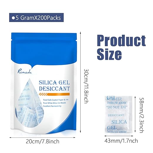 85 Pcs 5 Gram Silica Gel Packs, Transparent Desiccant, Desiccant Packets for Storage, Moisture Packs for Spices Jewelry Shoes Boxes Electronics Storage