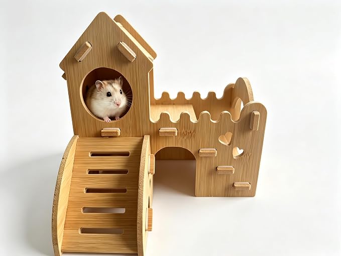 Wooden Hamster Hideout,House and Habitat with Climbing Ladder(Castle) | Hamster Hideout Cage Accessories,Very sturdy and bite-resistant for Mouse Mice Rat Other Small Animals