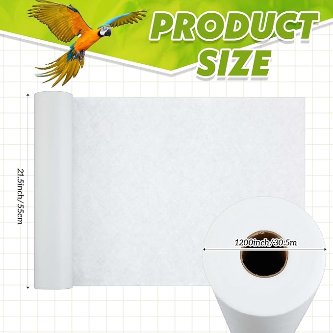 Drydiet Cage Liner for Birds, 100 ft x 22 Inch, Parakeet Cage Liners | Disposable, Precut Absorbent Bird Paper Accessories, for Pet Animal, Parrot, Parakeet, Conure, Superior Absorbent Liner