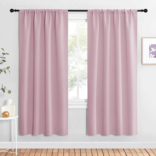 NICETOWN Blackout Curtains for Living Curtains, Baby Pink, 2 Panels, 42 by 72, Room Darkening Window Curtain Panels, Easy-Care Solid Thermal Insulated Draperies/Drapes for Daughter Room