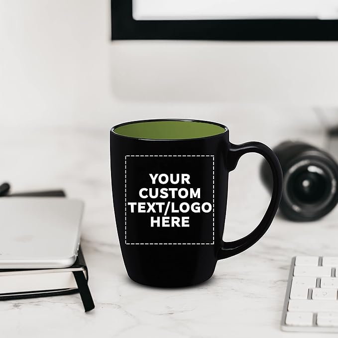 DISCOUNT PROMOS 10 Java Two Tone Coffee Mugs Set, 12 oz. - Customizable Text, Logo - Stoneware, Durable, Easy Grip - BLACKLIME