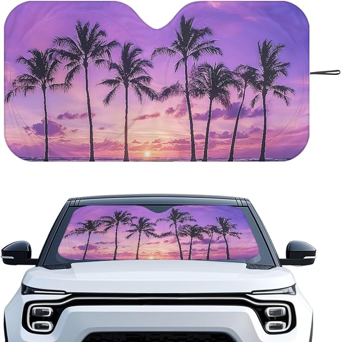 Palm Tree Vehicle Windshield Protecion All Seasons Front Windshield Sun Shade 66.5x34.4inches Offers Ultimate Protection for Cars Interior