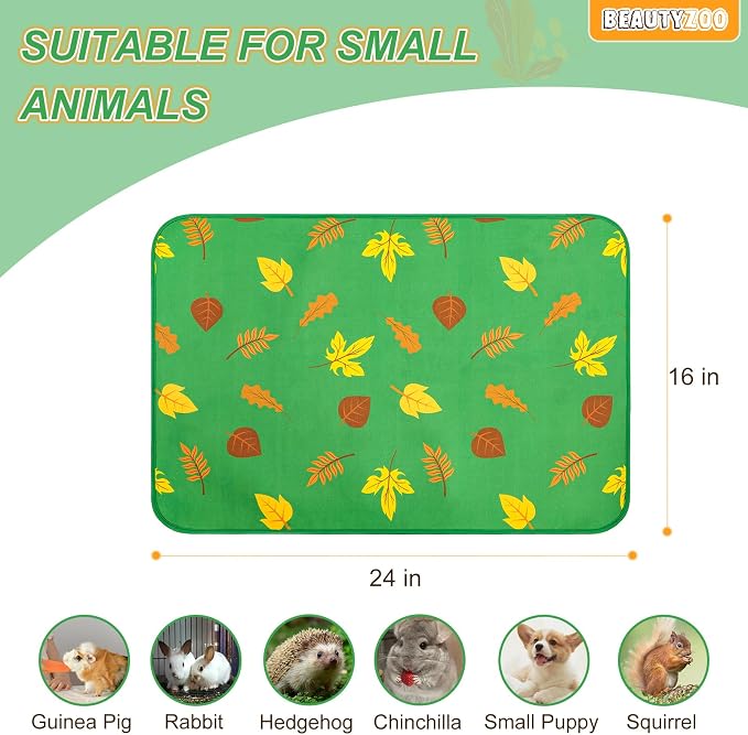 BEAUTYZOO 2Pack Washable Reversible Guinea Pig Cage Liners, Fleece Bedding | 16x24" Fleece Cage Liners, Waterproof Leakproof Super Absorbent Washable Reusable Pee Pads for Guinea Pig, Rabbit, Hamster