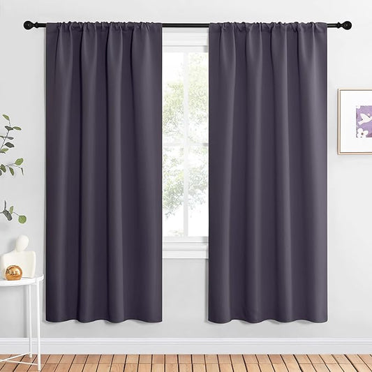 NICETOWN Blackout Curtains for Living Curtains, Greyish Purple, 1 Pair, 34-inch W x 72-inch L, Home Decorations Thermal Insulated Solid Pole Top Blackout Drapes for Living Room