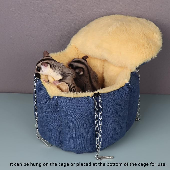Sugar Glider Pouch, Rat Hanging Bed, Chipmunks Warm Bed, Rat Cage Accessories, Small Pet Animals Bed Dutch Pig Hamster Nest, Syrian Hamster Habitat Mini House, Play and Sleeping (Blue)