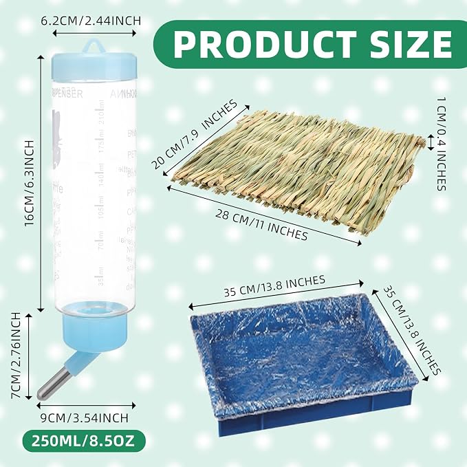 34 Pcs Rabbit Starter Kit Rabbit Litter Box Small Animal Water Bottle Cups Bunny Tunnels Animal Grooming Kit Bowl Blanket with Cleaning Set for Guinea Pig Bunny Accessories(Style 1,Blue)