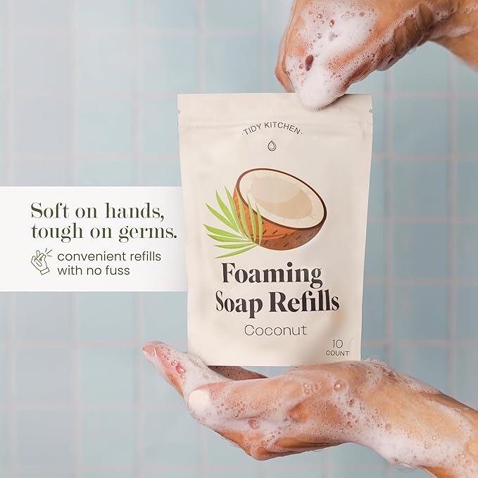 Foaming Hand Soap Refills – Rich, Moisturizing Lather in Coconut Scent, Works with Dispensers, 10 count