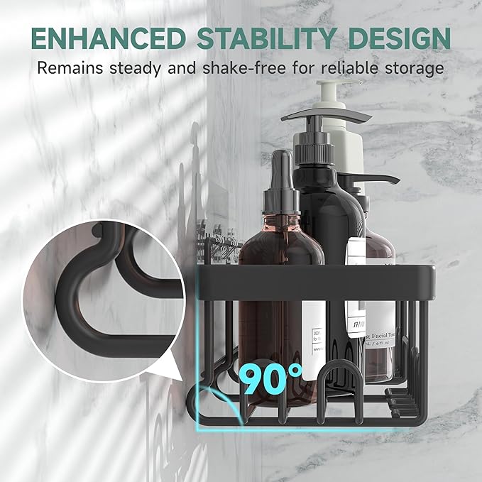 Veken Rustproof & Waterproof Shower Caddy 5-Pack, No Drilling Adhesive Wall Mounted Shower Shelves, Racks For Inside Shower, Large Bathroom Organizer Storage Accessories, Ideal for Home&Kitchen, Black
