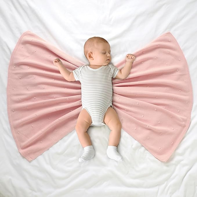 Neiwech Cotton Baby Blanket Knit Soft Cozy Lightweight Crib Stroller Nursery Receiving Swaddling Blankets for Newborn Infants Boys Girls Pink 30x40 Inch