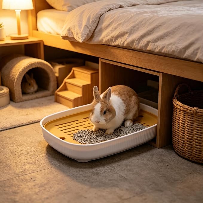 Rabbit Litter Boxs,Small Animal Litter Tray Potty Trainer with Grate,Yellow | Anti Splash bunny litter box, Easy Clean Litter Box for Bunny Hamster Ferret Rats Guinea Pigs Hedgehog 14.37x9.65x1.97in