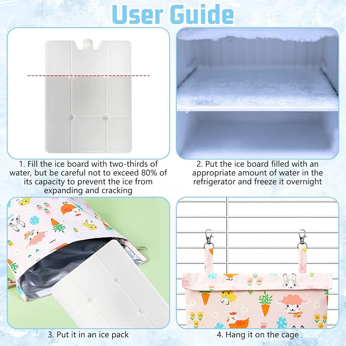 Rabbit Cooling Pouch with 2 Ice Boxes Small Animal Hanging Cooling Pad Set for Cage No Condensation Bunny Cooling Mat Washable Ice Bag for Guinea Pig Chinchilla (Style A)