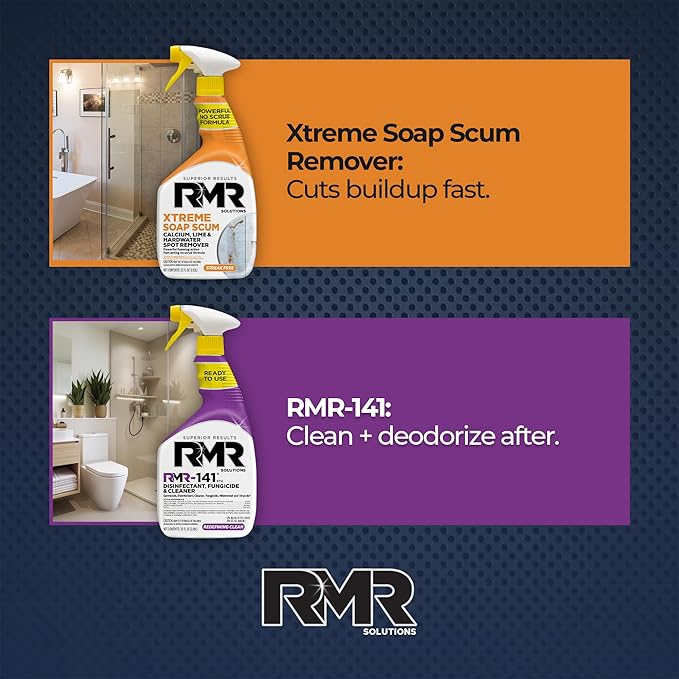RMR Polish & Protect Bundle – Xtreme Soap Scum Remover + RMR-141 EPA Registered Mold & Mildew Spray, 2-Step Clean & Disinfect System for Buildup, Hard Water, Tile, Surfaces, Glass, 2–32 Oz Bottles