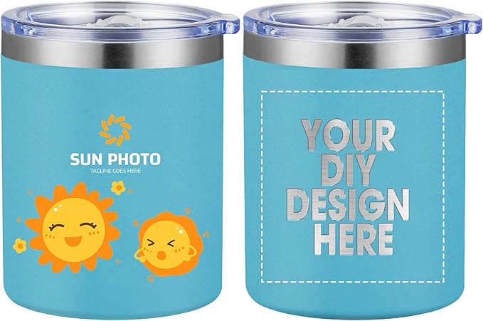 Personalized Custom Tumbler Print in USA 12oz Stainless Steel Travel Coffee Cup with Lid & Straw Double Wall Insulated Mug With Colorful Text Logo Photo