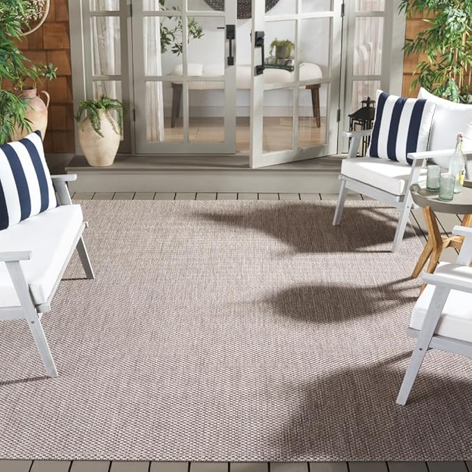 SAFAVIEH Washable Rug Outdoor Courtyard Collection - 8' x 10', Beige & Brown, Non-Shedding & Easy Cleaning, Ideal for Patio, Backyard, Mudroom, DIning Space (CY8521-36312)