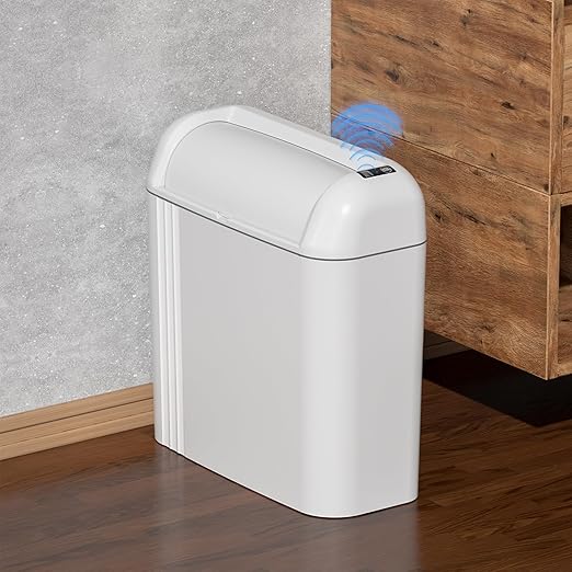 Smart Trash Can with Lid, 3.5 Gallon Infrared/Vibration Sensing Electric Garbage Can, Waterproof Automatic Trash Bin, Inteligent Induction Wastebasket for Bathroom, Bedroom, Powder Room, Living Room