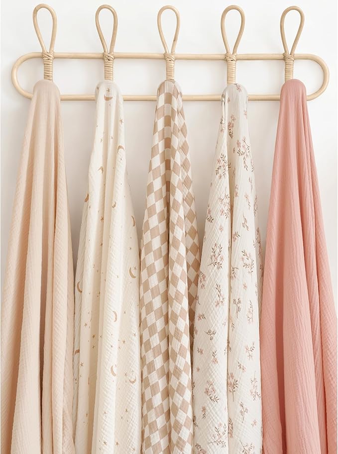 Konssy 3 Pack Muslin Swaddle Blankets for Unisex, Newborn Receiving Blanket, Large 47 x 47 inches, Soft Breathable Muslin Baby Swaddles for Boys & Girls
