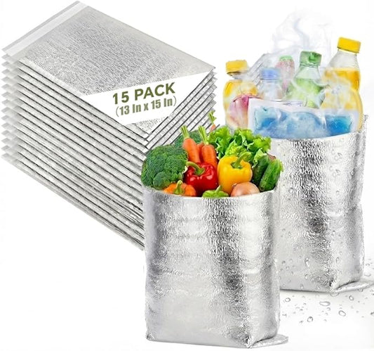 Smilco Reusable Insulation Bags Thermal Box Liners Metalized Liners Lunch Food Box Shopping Bag Insulated Lining Waterproof Insulation Package (15 Pack/ 13 In x 15 In)