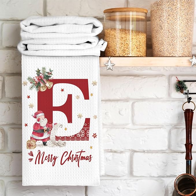Christmas Initial Letter E Kitchen Towels Personalized Gifts Dish Towels Hand Towels for Kitchen Decorations, Christmas Birthday Gifts for Women, 24x16 Inch