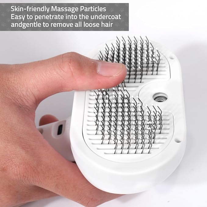 Bunny Ferret Steam Brush Release Button Self Cleaning Spray Comb for Long and Short Hair Cats Rechargeable Steaming Cat Grooming Brush Steamer to Remove Loose Hair (White)