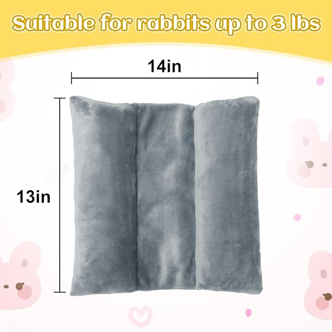 MEWTOGO 14" x 13" Bunny Bed for Rabbit Cage, Thickened & Soft | Prevent Sore Hocks Plush Mat with Cotton Lounger Pillows, Small Animal Flop Mat for Hutch Sleeping Indoor, Gray