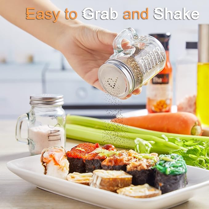 Glass Salt and Pepper Shakers Set, ZOSUJO 4 oz Cute Clear Salt Pepper Shaker, Kitchen Decor for Home Restaurants Wedding, Transparent Shaker Sets with Stainless Steel Lids